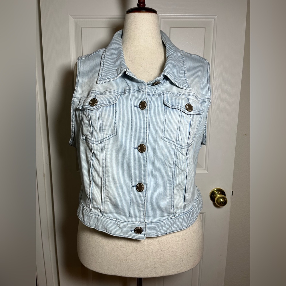 Lane Bryant Striped Denim Jean Vest Button Front Plus Size 20